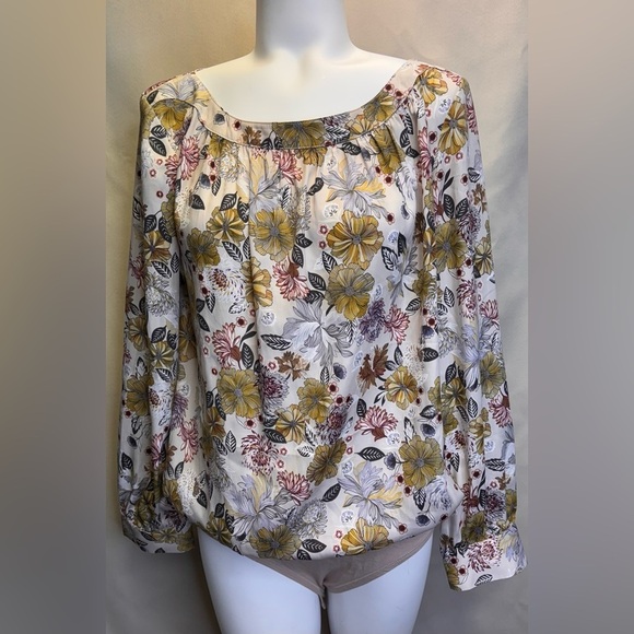 LOFT Tops - Loft‎ Outlet Long Sleeve Floral Blouse Bodysuit Size Medium
